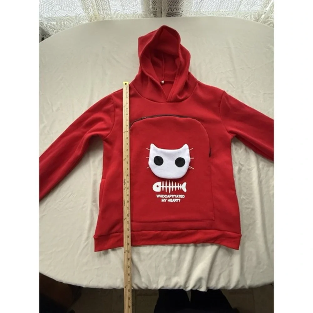 Pet Cat Carrier‎ Hoodie Kangaroo Pouch Sweatshirt Red Youth L Womens S